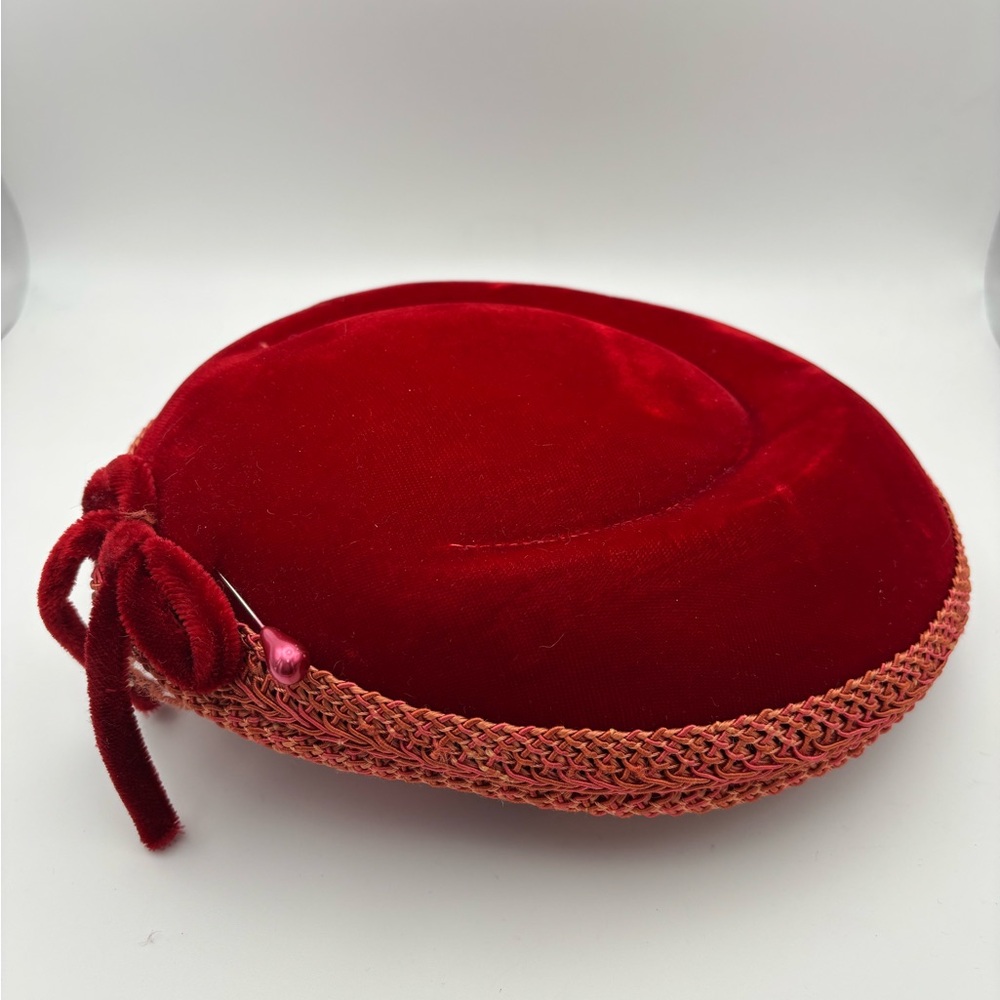 Vintage Royal Red Velvet 1950’s Fascinator Hat